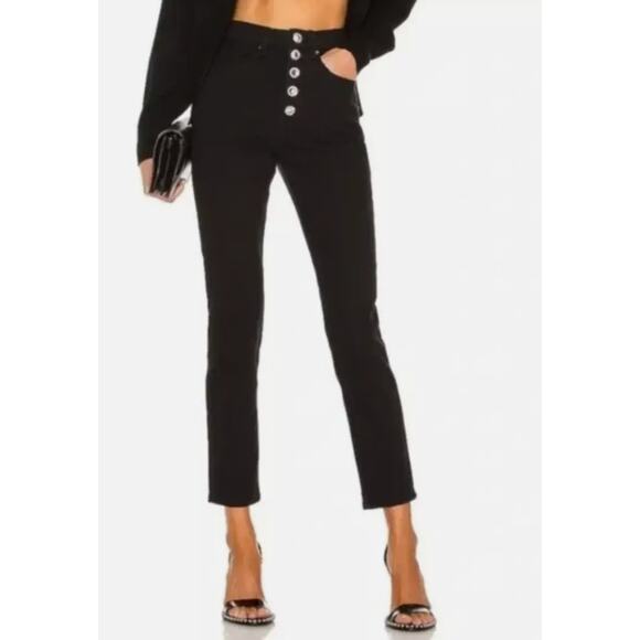 WEWOREWHAT NWT Danielle Black Crystal Button Straight Leg Jean Womens 26 Preppy - Picture 1 of 13